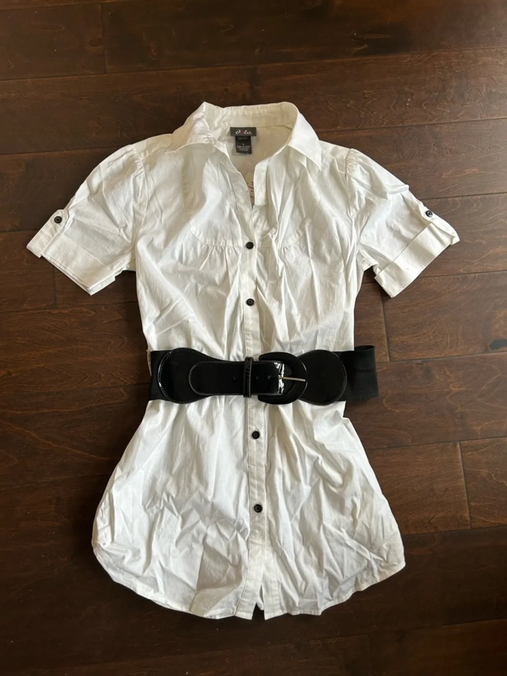 Dots Women’s Tunic Top Cotton Belted New White Sz S 4122 - Picture 2 of 4